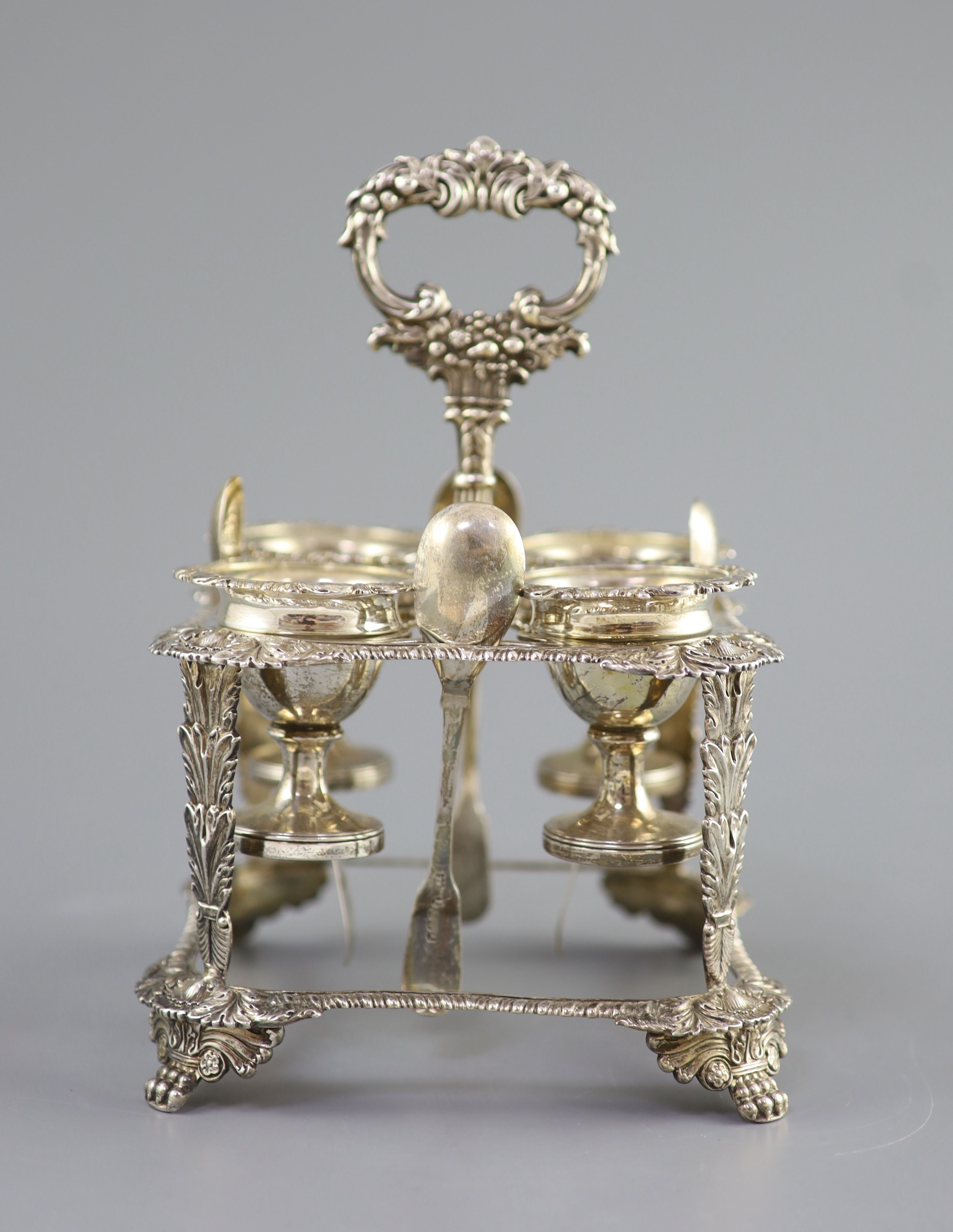 A George IV silver square egg cruet by Joseph Angel I